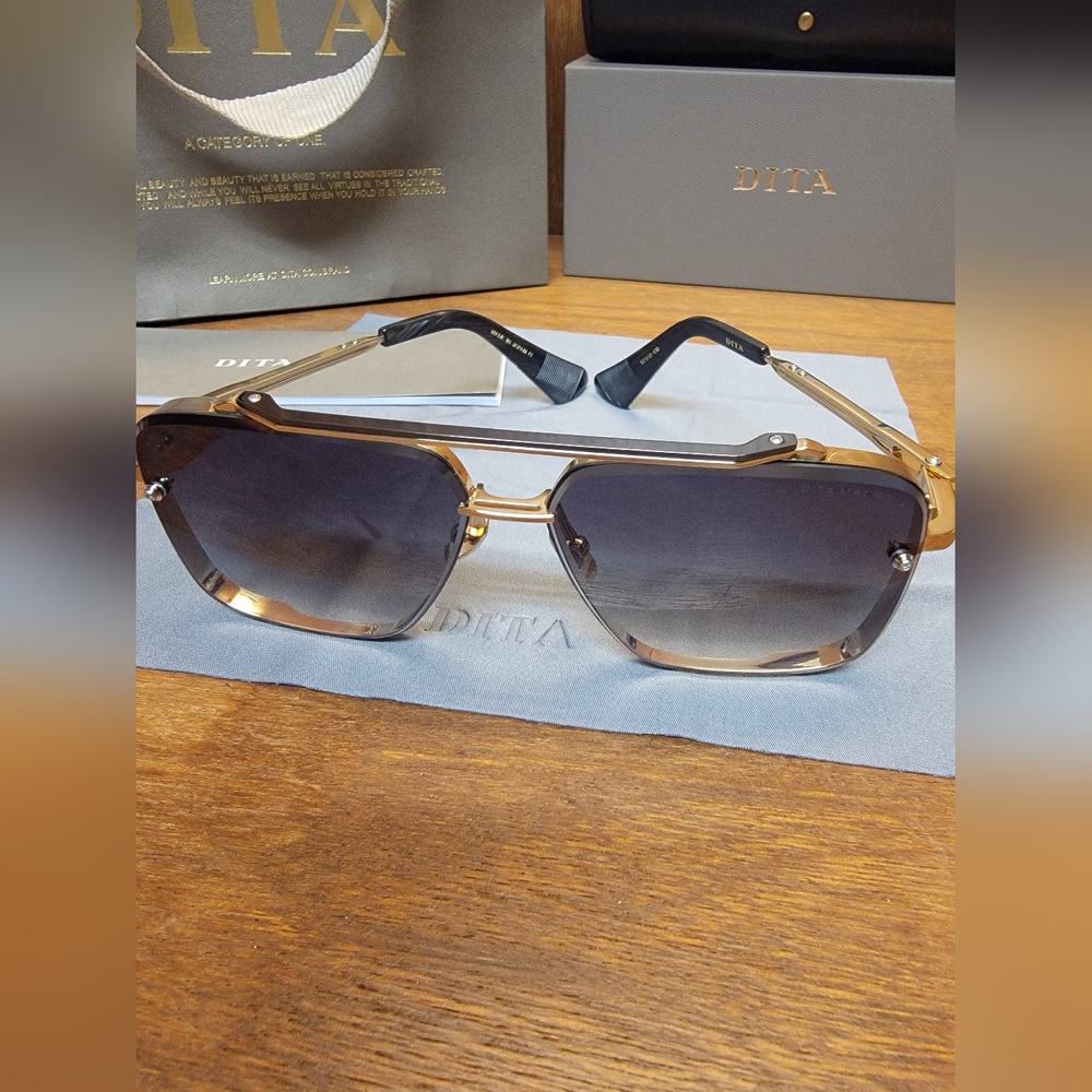 DITA MACH-SIX UNISEX SUNGLASSES YELLOW GOLD BLACK RHODIUM